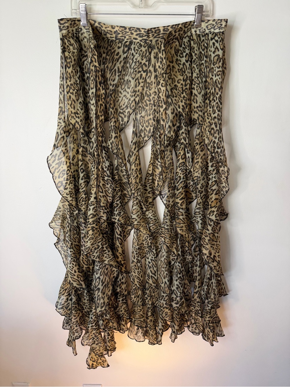 Leopard Print Sheer Ruffled Tiered Skirt boho festival swim beach Neutral Tones